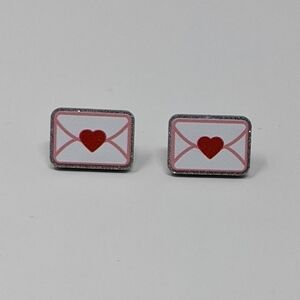 Valentine's Day Pink and Red glitter white envelope stud earrings